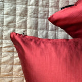 Deep Red Slub Satin - Red Satin Throw Pillow Cover