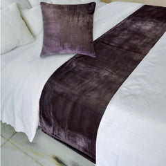 Dark Plum Velvet Plush - Velvet Purple Decorative Bed Runner and Cushion Cover