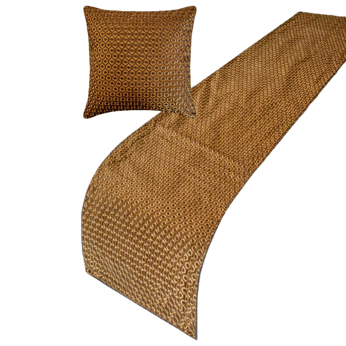Honeycomb Luxe - Jacquard Gold Decorative Bed Runner and Cushion Cover