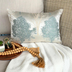 Blue Jacquard Lumbar Cushion Cover - Azure Frost