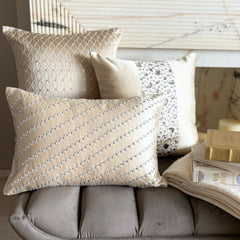 Cream Satin Lumbar Cushion Cover - Crystal Bliss