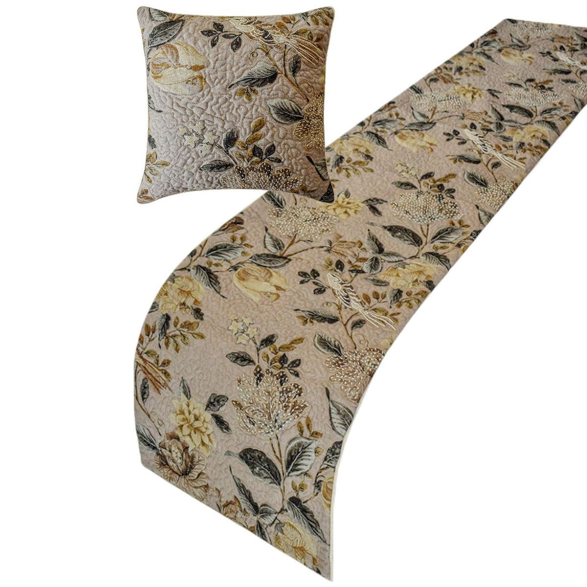 Lucinda - Cotton Beige Decorative Bed Runner and Cushion Cover