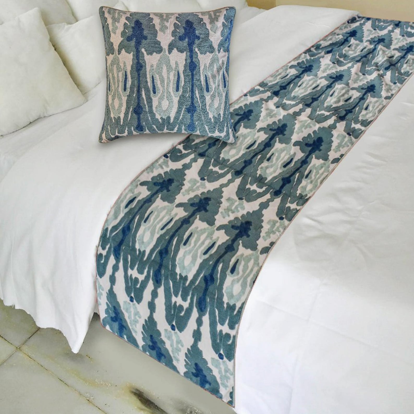 Blue Mirage Decorative Bed Runner and Cushion Cover