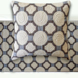 Stitched Symmetry - Cotton Blue Decorative Bed Runner and Cushion Cover