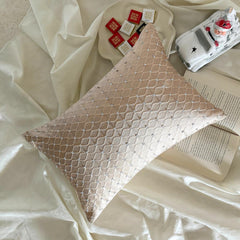 Beige Jacquard Lumbar Cushion Cover - Crystal Matrix