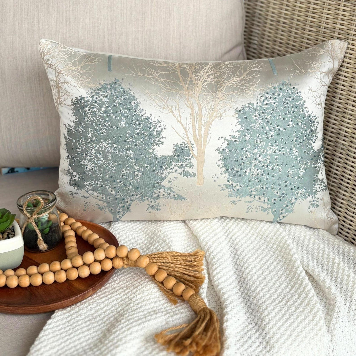 Azure Frost Lumbar Cushion Cover