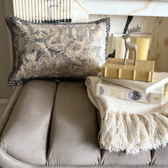 Gray Velvet Lumbar Cushion Cover - Crystal Shards