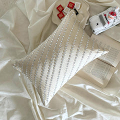 Cream Satin Lumbar Cushion Cover - Crystal Bliss