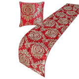 Crimson Damask - Jacquard Red Decorative Bed Runner and Cushion Cover