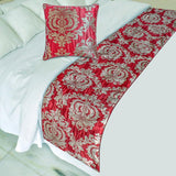 Crimson Damask Decorative Bed Runner and Cushion Cover