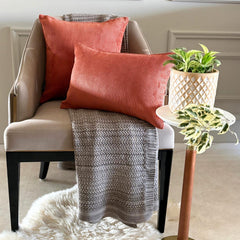 Rust Velvet Throw Cushion Cover - Rust Cords
