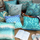Tides - Aqua Blue Art Silk Throw Cushion Cover