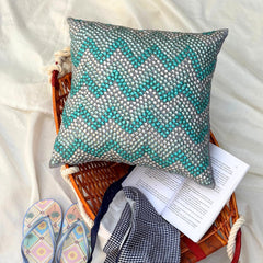 Turquoise Run - Turquoise Blue Art Silk Decorative Euro Sham
