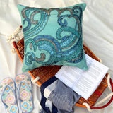 Tides - Aqua Blue Art Silk Throw Cushion Cover