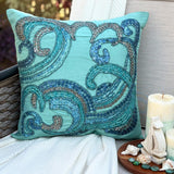 Tides - Aqua Blue Art Silk Throw Cushion Cover