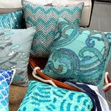 Tides - Aqua Blue Art Silk Throw Cushion Cover