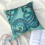 Tides - Aqua Blue Art Silk Throw Cushion Cover