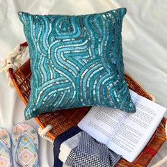 Aqua Infinity - Aqua Blue Art Silk Decorative Euro Sham