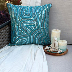 Aqua Infinity - Aqua Blue Art Silk Decorative Euro Sham