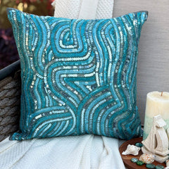 Aqua Infinity - Aqua Blue Art Silk Decorative Euro Sham