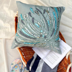 Water Burst - Light Blue Art Silk Throw Pillow Cover
