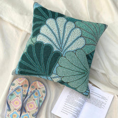Sea Foam Shells - Blue Art Silk Throw Pillow Cover