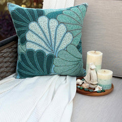 Sea Foam Shells - Blue Art Silk Throw Pillow Cover