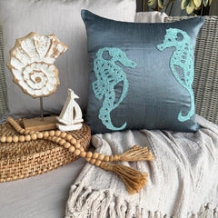 Sea Horse - Blue Art Silk Decorative Euro Sham