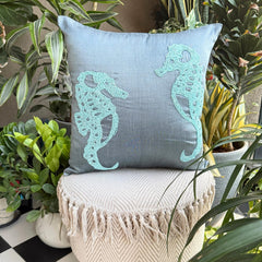 Sea Horse - Blue Art Silk Decorative Euro Sham