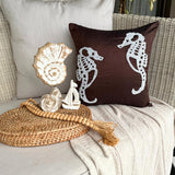 Ivory Sea Horse - Brown Art Silk Throw Pillow Cover