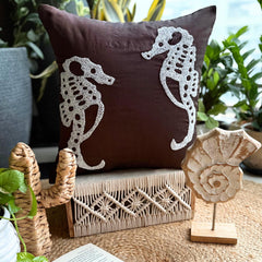 Ivory Sea Horse - Brown Art Silk Decorative Euro Sham