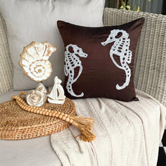 Ivory Sea Horse - Brown Art Silk Decorative Euro Sham