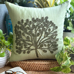 Green Tree - Green Art Silk Throw Pillow Cover