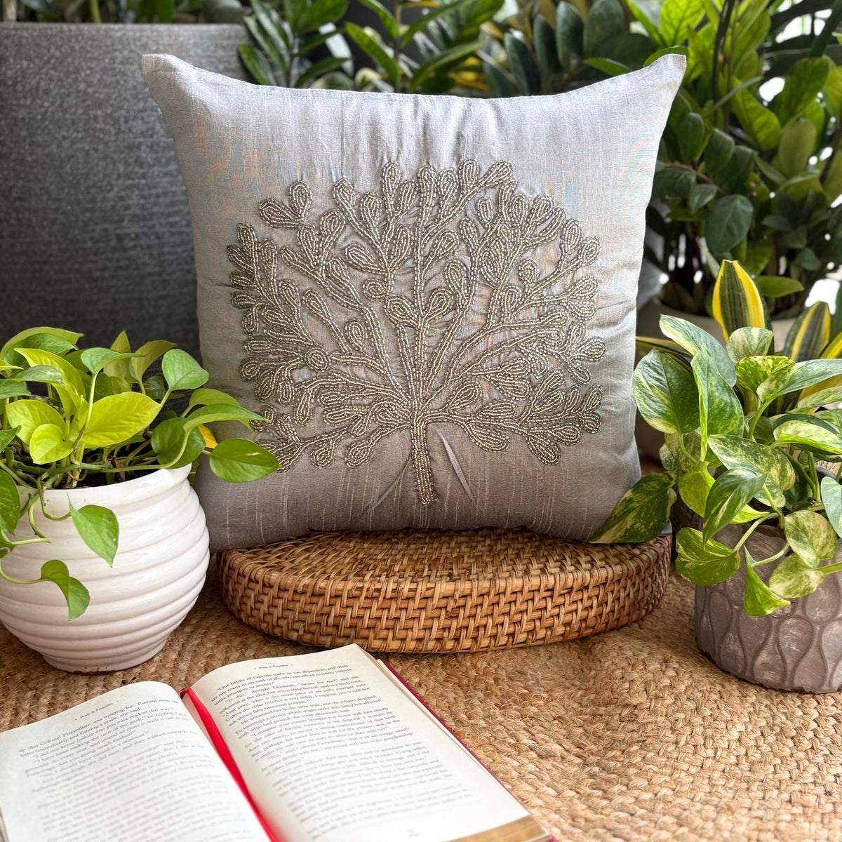 The Silver Tree - Silver Art Silk Decorative Euro Sham