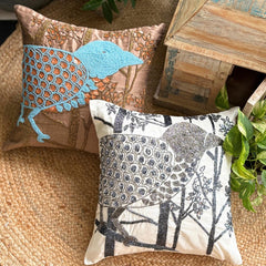 Birdy Heaven - White Art Silk Throw Pillow Cover