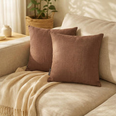 Set of 2 Dark Beige Linen Throw / Lumbar Cushion Cover - Dark Beige Linen