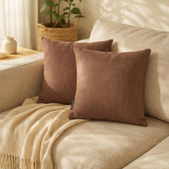 Set of 2 Dark Beige Linen Throw / Lumbar Cushion Cover - Dark Beige Linen