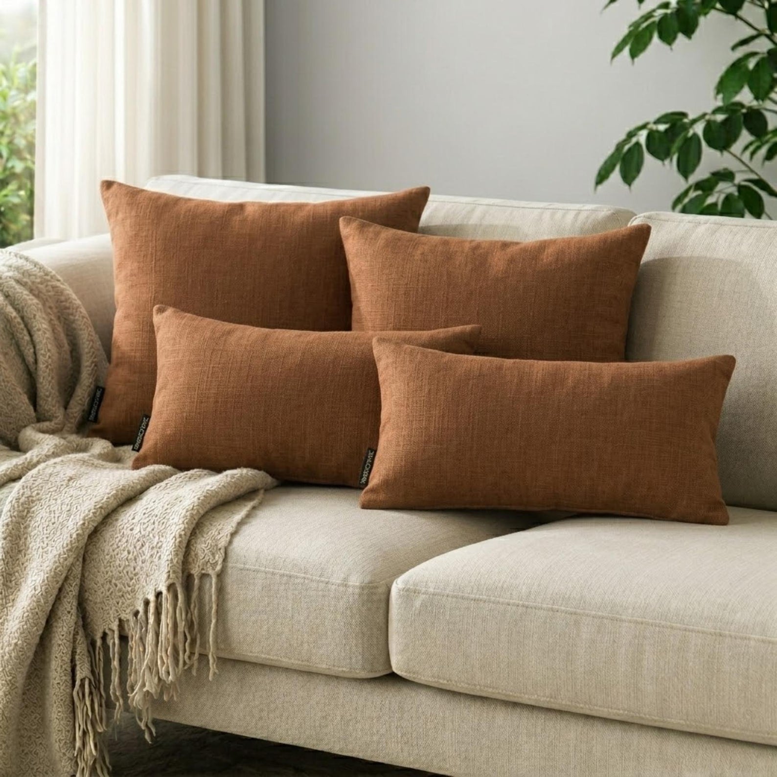 Dark Beige Linen Throw Cushion Cover