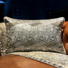 Silver Faux Leather Lumbar Pillow Cover, Animal Silver
