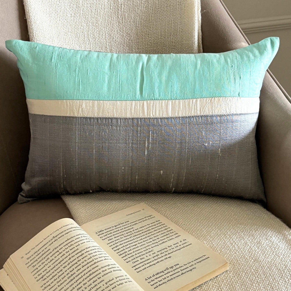 Plush Aqua Silk Lumbar Pillow Cover