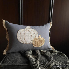 Gray Linen Decorative Lumbar  Cushion Cover - Pumpkin Burlap