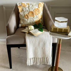 Gold N Ivory Blooms - Ivory & Gold Art Silk Decorative Euro Sham