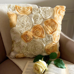 Gold N Ivory Blooms - Ivory & Gold Art Silk Decorative Euro Sham