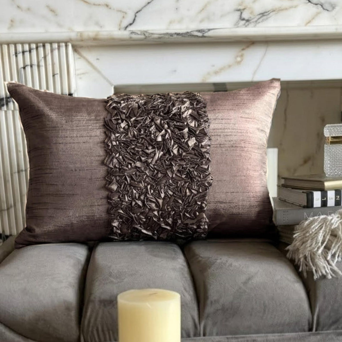 Champagne Brown Love - Art Silk Brown Decorative Lumbar Pillow Cover