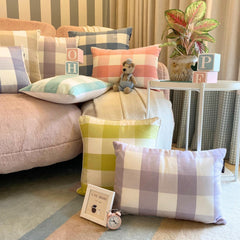 Blue Cotton Lumbar Cushion Cover - Blue Plaid Play