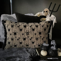 Webbed Spiders - Black Jacquard Decorative Lumbar Cushion Cover