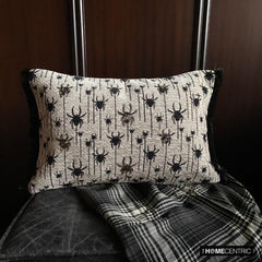 Webbed Spiders - Black Jacquard Decorative Lumbar Cushion Cover
