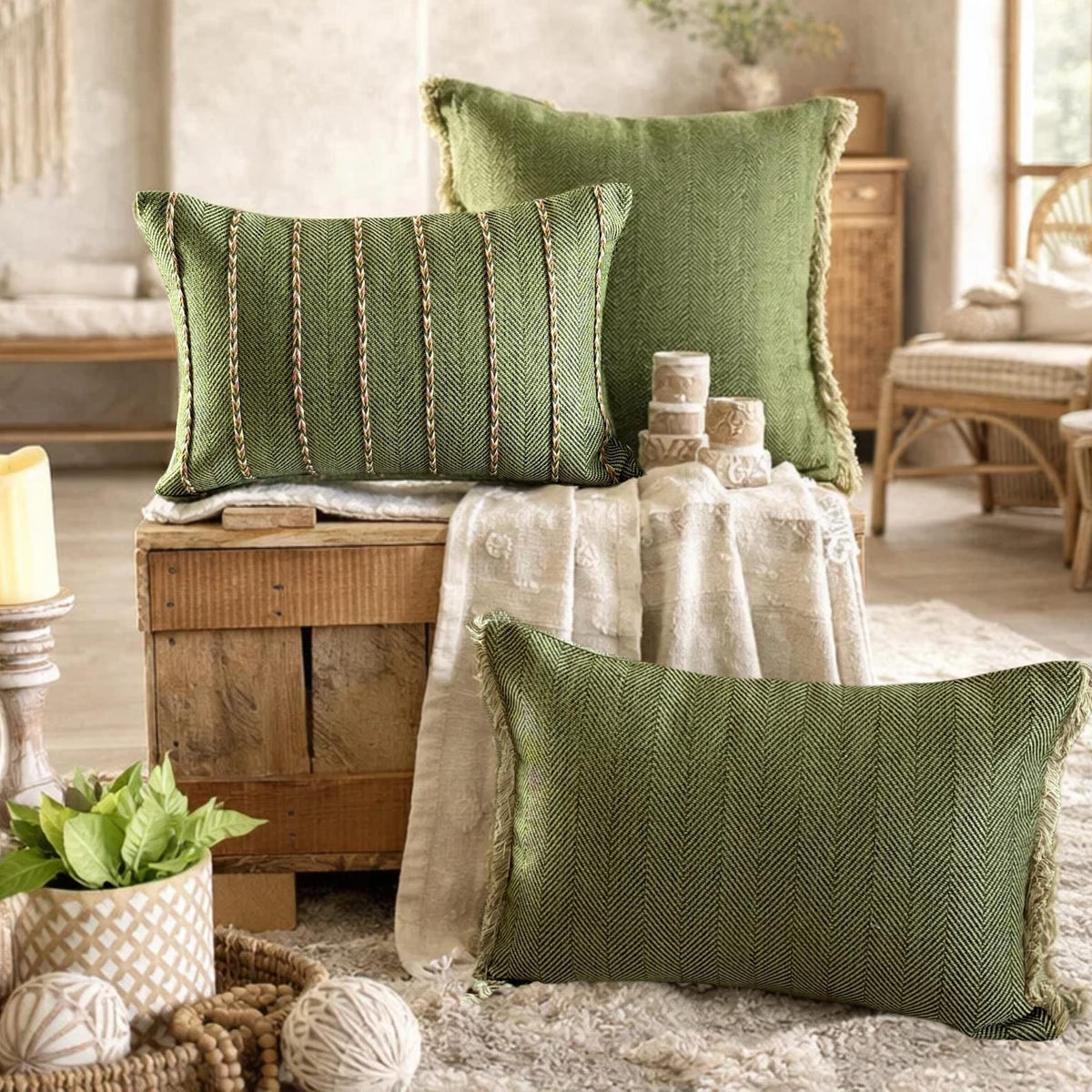 Moss Jute Lumbar Cushion Cover