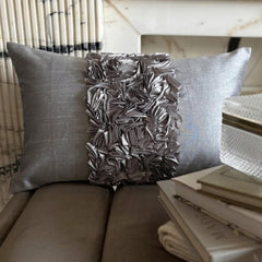 Vintage Silver Love - Art Silk Silver Decorative Lumbar Pillow Cover