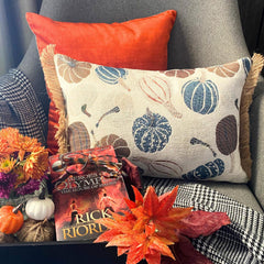 Blue Harvest Pumpkin - Blue Woven Jacquard Decorative Lumbar  Cushion Cover